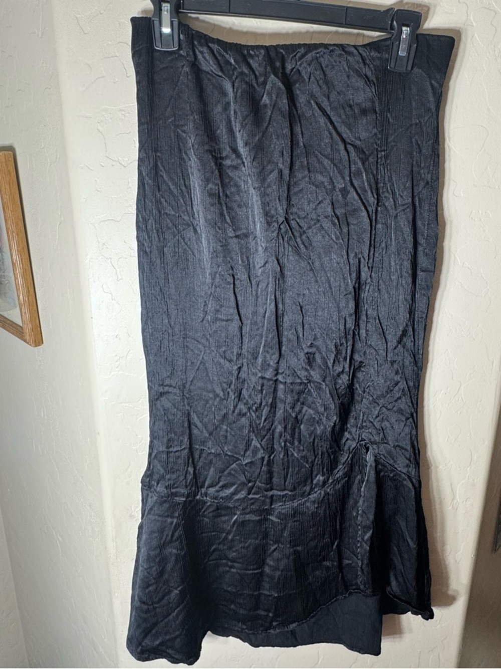 Downeast Black Pull On Midi Skirt Flowy Asymmetrical Hem Side Slit Rayon M